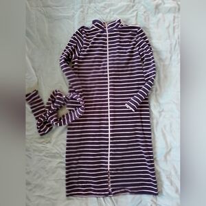 Sunday Navy and White Striped Velour Dress